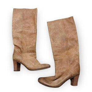 Maison Martin Margiela Distressed Tan Leather Mid-Calf Boots EU 37.5